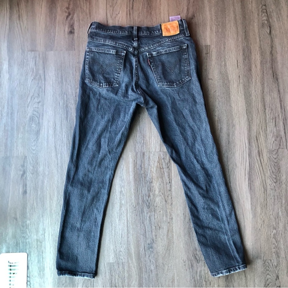 Levis Premium 501 Jeans Womens 28x27 Black Distressed Button Fly Modern BIG E - Picture 3 of 10